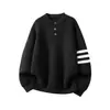 Suéter de Tricô Preguiçoso Estilo Japonês para Homens, Camada Base Casual de Inverno, Blusa Listrada Solta de Gola Redonda com Manga Longa