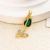 Colgante de Tulipan con Piedra Ojo de Gato para Mujer, Diseño de Nicho, Versátil y de Gama Alta, Accesorios para Joyería DIY que No se Desvanecen