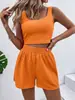 Amazon Verão Estilo Girly Fresco e Doce Conjunto Casual Fashionável Tricô Sem Mangas Feminino Cor Sólida