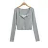 Top Quadrado com Renda Splicing Estilo Coreano para Primavera, Outono e Inverno de 2026, Estilo Puro Desejo, Design de Botões, Camiseta de Manga Longa para Mulheres