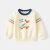 Suéter de cuello redondo beige para niños de primavera, suéter informal Peco Peco con dibujos animados, suéter cómodo para viajes para niños