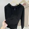 Sudadera con capucha para mujer de talla grande con diseño de color liso, patrón único de espina de pez, efecto adelgazante, adecuada como prenda exterior, cárdigan con cremallera