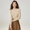 Nueva colección de otoño e invierno: Suéter de punto de cachemira de alta gama, de color liso, cuello semi-alto, para mujer, versátil, cálido y suave