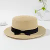 Celebridad de Internet Británica Retro ins Sombrero de Paja para Mujer con Visera para Sol y Protección Solar de Verano para Viajes Vacacionales en la Playa Sombrero Plano Francés de Copa Plana Ala Plana