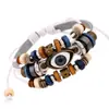 Pulseira de couro de olho de boi estilo europeu e americano AliExpress transfronteiriça com contas tecidas multicolorida tamanho ajustável pulseira de couro