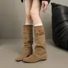 Chegada Nova Outono/Inverno 2026 Bico Fino Salto Anabela Rasteirinha Solado Grosso Emagrecedor Moda Francesa Sexy Bonita Celebridade da Internet Botas Longas