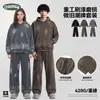 Conjunto de moletom CKX Masculino Pesado 420G Estilo Americano High Street com lavagem de tinta de alta durabilidade, detalhes desgastados e rasgados