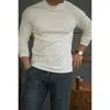 Camiseta Base Manga Longa Gola Alta Canelada Stretch Pesada 260g Algodão Puro Estilo Americano Workwear Slim Fit Emagrecedora Roupa Íntima para Homem Outono