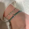 Pulsera de Vid trenzada con Cuerda Azul Plata Pulsera de Mano Joyería Hecha a Mano Diseño de Nicho Temperamento de Lujo Ligero Sensación de Alta Gama Nuevo Artículo Caliente 2026