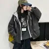 Conjunto de otoño para niña: Conjunto casual de dos piezas estilo coreano con chaqueta de cuero con capucha, a la moda y con estilo para chicas mayores, adecuado para primavera y otoño