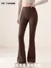Calças de yoga micro flare de cintura alta, levanta bumbum, para pessoas petites, calças de yoga compridas, podem ser usadas fora, para fitness, Pilates, justas, modeladoras, calças flare