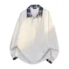 Sudadera Nueva de Estilo Otoño e Invierno con Cuello, Diseño Falso de Dos Piezas, Cuello de Cuadros en Contraste, Suéter de Marca Holgado de Moda