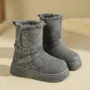 Botas de invierno cálidas de algodón con forro de lana, suela gruesa, que aumentan la altura, estilo transfronterizo con hebilla, botines o botas de media pantorrilla retro, para mujer, colección de invierno