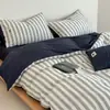 Conjunto de Roupa de Cama Waffle de Algodão Listrado de Luxo Leve Quatro Peças, Capa de Edredom e Lençol de Algodão Puro, Conjunto Simples de Roupa de Cama Três Peças para Cama 1,8m