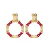 Brincos Dopamina Tendência e Versáteis com um Design Exagerado de Argola de Bambu Colorido Vintage, Fashionable e Sofisticado