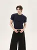 Camiseta de Punto de Manga Corta de Color Sólido de Dos Piezas para Hombre con Diseño de Cuello de Alta Gama, Corte Ajustado, Cleanfit, Adecuada para Viajar al Trabajo