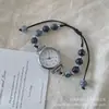 Relógio trançado estilo Chanel para mulheres, relógio de pulseira, nicho de luxo leve, moderno e versátil, relógio de camélia com contas