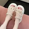 Sandalias de Hada de Perlas Estilo Verano 2026 con Plataforma Gruesa y Diseño Floral, Chanclas Dulces de Una Correa para Playa con Suela Gruesa