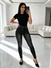 Jeans skinny ajustados de estilo americano, con gradiente negro y gris y efecto desgastado, pantalones ajustados que realzan la figura, suministro transfronterizo de ropa para mujer de Amazon