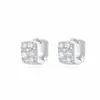 Aretes Cuadrados de Diamante Completo Plateados para Mujer 2026, Aretes Súper Elegantes con un Toque de Lujo, Accesorios para Orejas de Lujo Ligero para Rostros Cuadrados y Redondos