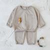 Traje Casual Infantil para Niños y Niñas Sudadera de Cuello Redondo de Color Puro y Pantalones de Dos Piezas Estilo Coreano Jersey Primavera y Otoño