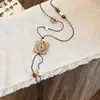 Novo colar com pingente de botão floral estilo chinês para mulheres, corrente de suéter com design de nicho estilo étnico, corrente de pescoço vintage de alta qualidade