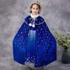 Capa Nueva de Hielo y Nieve Capa Ropa Exterior Chal Elsa Princesa Otoño e Invierno Niños Cordones Cálido Niños Medianos y Grandes