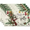 Jogo Americano Retangular de Natal Americano Árvore de Natal Pintada à Mão Caminhão Vermelho Quebra-Nozes Estampa Poliéster Isolamento Térmico Jogo de Mesa