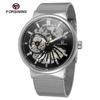 Nuevo reloj mecánico manual de moda para hombre FORSINING126 con correa de acero, diseño de fondo hueco, reloj de pulsera para hombre