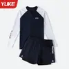 Traje de baño de manga larga para hombre, protección solar, secado rápido, transpirable, conjunto de dos piezas para tallas grandes, traje de buceo para nadar