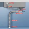 Fregadero de cocina individual con desagüe lateral, Juego de tubería de desagüe para montaje en pared que ahorra espacio, Antiatascos, Antiolores, Antifugas, Personalización de tubería de desagüe
