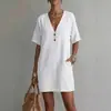 Vestido de Bolso Independente Transfronteiriço Amazon Casual Botão 2026 Nova Moda Feminina Europeia e Americana Verão Confortável Roupa Feminina