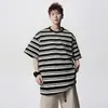 Camiseta de Manga Corta a Rayas con Cuello Redondo para Hombre, Moda Tendencia, Tops para Hombre, Nuevos, Holgados, Retro, Sencillos