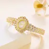Relógio Feminino Missfox Fashionável e Requintado Estilo Ins Dourado Retrô Cobre Incrustado Zircônia Alta Qualidade