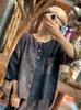 Luoguni Literary Imitação Fragrant Cloud Yarn Impresso Linho Splicing Camisa Solta Unissex 1695 Drunk Breeze