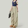 Pantalones Cargo Casuales Sueltos de Streetwear de Nicho para Mujer Caqui Cintura Alta Adelgazantes Nuevos Delgados Pierna Ancha Secado Rápido Pantalones Paracaidistas
