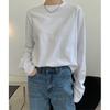 Primavera Nuevo Europeo y Americano Ins Blogger Moda Camiseta de Cuello Redondo Simple Ropa Exterior Aspecto Adelgazante Holgado Top Casual de Manga Larga para Mujer