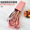 Amazon utensílios de cozinha conjunto de espátulas de silicone rosa ferramentas de cozinha cabo de madeira Espátula Silicone conjunto de utensílios de cozinha de 10 peças