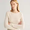 Suéter de una pieza sin costuras con patrón de espiga 100% lana para mujer, top de punto de hombros caídos, nueva camiseta básica de capa interior para mujer de otoño
