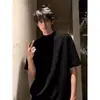 Camiseta Masculina de Verão Preta Meia-Gola Pesada Manga Curta High-End Estilosa Cleanfit Estilo Americano Camada Base Manga Curta