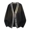 Popular Transfronteiriço Tamanho Europeu Tamanho Grande Gola V Tricô Torcido Color Block Tricô Jaqueta Cardigan Masculina Outono e Inverno Venda por Atacado de Fábrica