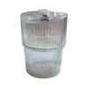 Copo para bebida fria estilo nórdico com canudo, copo de bambu para uso doméstico de grande capacidade com tampa, copo de vidro listrado vertical estilo ins de uso duplo
