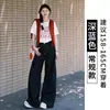 Jeans Retro Americano Azul Escuro para Mulheres, Novo Estilo Primavera e Outono 2026, Cintura Alta, Caimento Solto, Lavado e Desgastado, Calça Reta de Perna Larga
