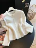 Cardigan de malha canelada cor sólida outono e inverno, macio e aconchegante, jaqueta suéter de gola redonda estilo coreano