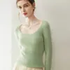 Nuevo suéter de cachemir %puro de manga corta para otoño e invierno para mujer, jersey ajustado con capa base de punto