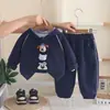 Conjunto con capucha para bebé niño primavera y otoño, conjunto de dos piezas con chaqueta de personaje de dibujos animados, ropa infantil de moda estilo coreano para niños
