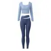 Conjunto Casual Esportivo para Mulheres, Bloco de Cores Falso Duas Peças Calça de Manga Longa Cintura Alta, Respirável Emagrecedor Conjunto de Pilates Fitness para Mulheres