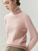 Nuevo suéter de cachemir 100% puro para otoño e invierno con bordes enrollados, cuello alto superpuesto, corte ajustado, versátil, cálido y versátil top de punto básico