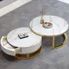 Mesa de centro redonda de roca nórdica para sala de estar, adecuada para casas pequeñas, juego de mesa de centro pequeña redonda extensible de alta gama
