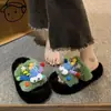 Chinelos Peludos Fashion com Solado Grosso para Uso Externo Feminino 2025 Novo Outono e Inverno Chinelos de Algodão de Casa Tendência Ins